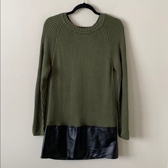 Anthro “Yoon” Knit/Faux Leather Tunic Sweater - Picture 1 of 9